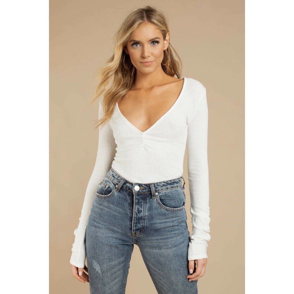Free People Cozy Up With Me Ribbed Ivory Bodysuit